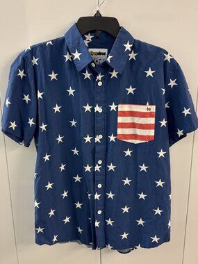 Tipsy Elves Shirt Mens M Blue USA Stars Stripes Short Sleeve Button Front